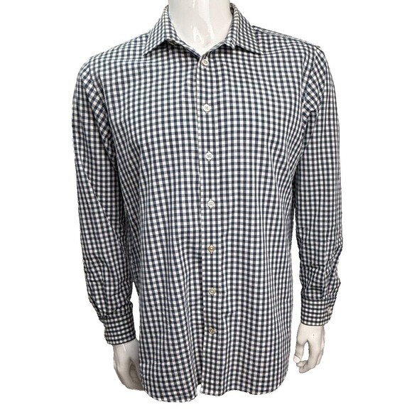 Trumaker Blue Checked Dress Shirt 16 Preppy Bespoke Button Up Long Sleeve Office - Picture 1 of 10